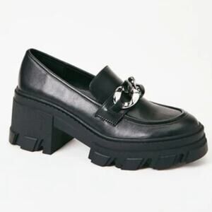 Drew Just Fab Black Chunky Lug Sole Loafers Platform Y2k Preppy Size 8